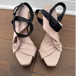 Barbara Bui Leather Ankle Strap Heeled Platform Sandals Blush/Black Womens EU 36